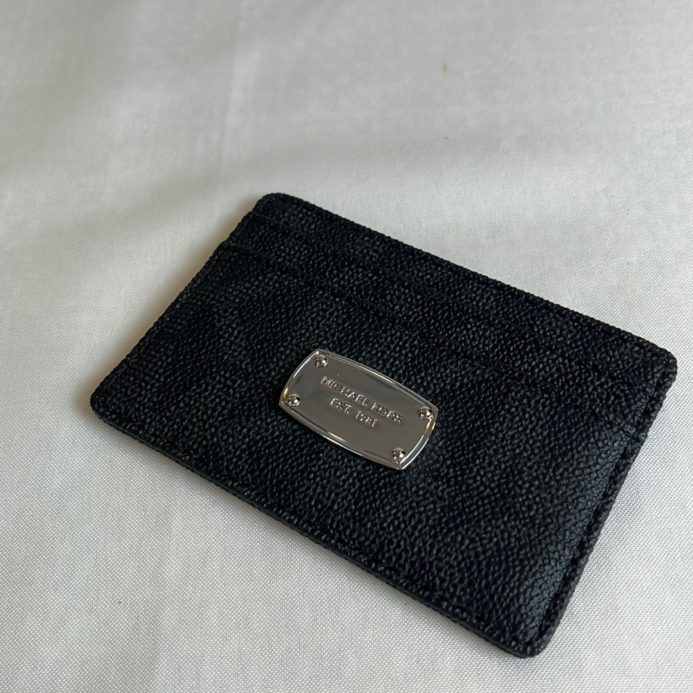 Michael Kors | Black Mk Signature Monogram Card Case Credit Card Holder